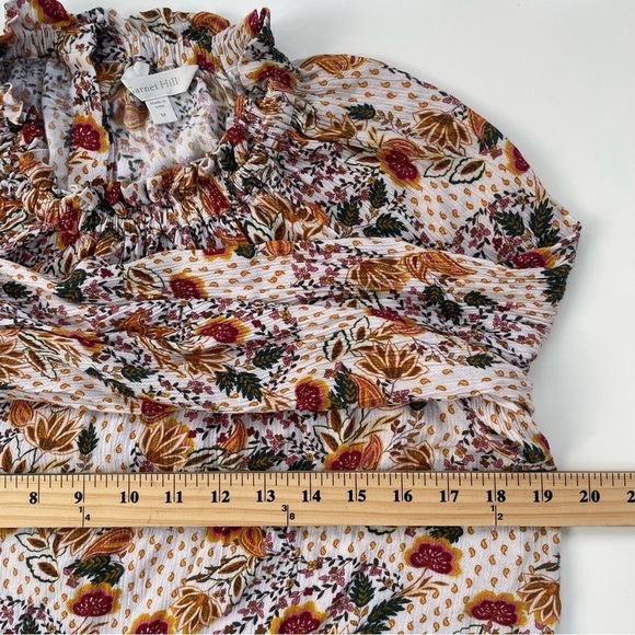 Garnet Hill Cream Floral Paisley Ruffle Fleur Crêpe Blouse Size Medium - Picture 7 of 10